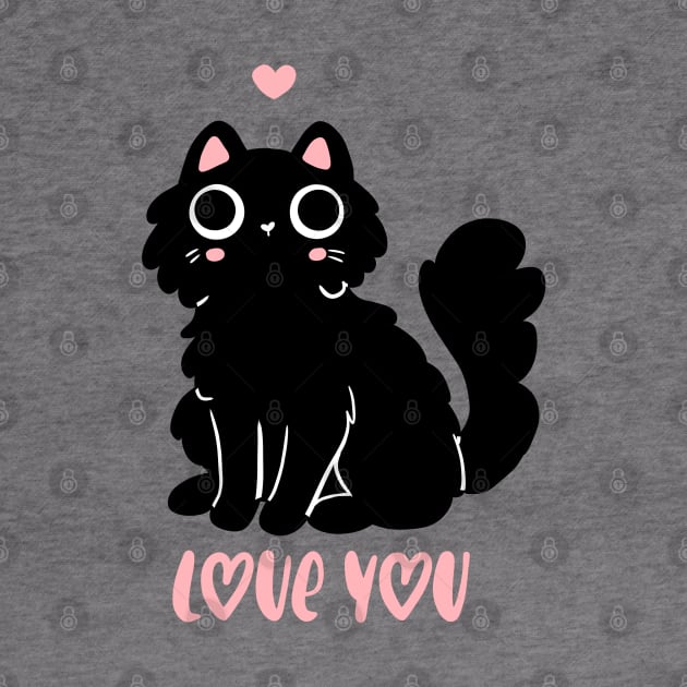 Cute black cat that loves you Ann adorable valentine's day gift for cat lovers by Yarafantasyart